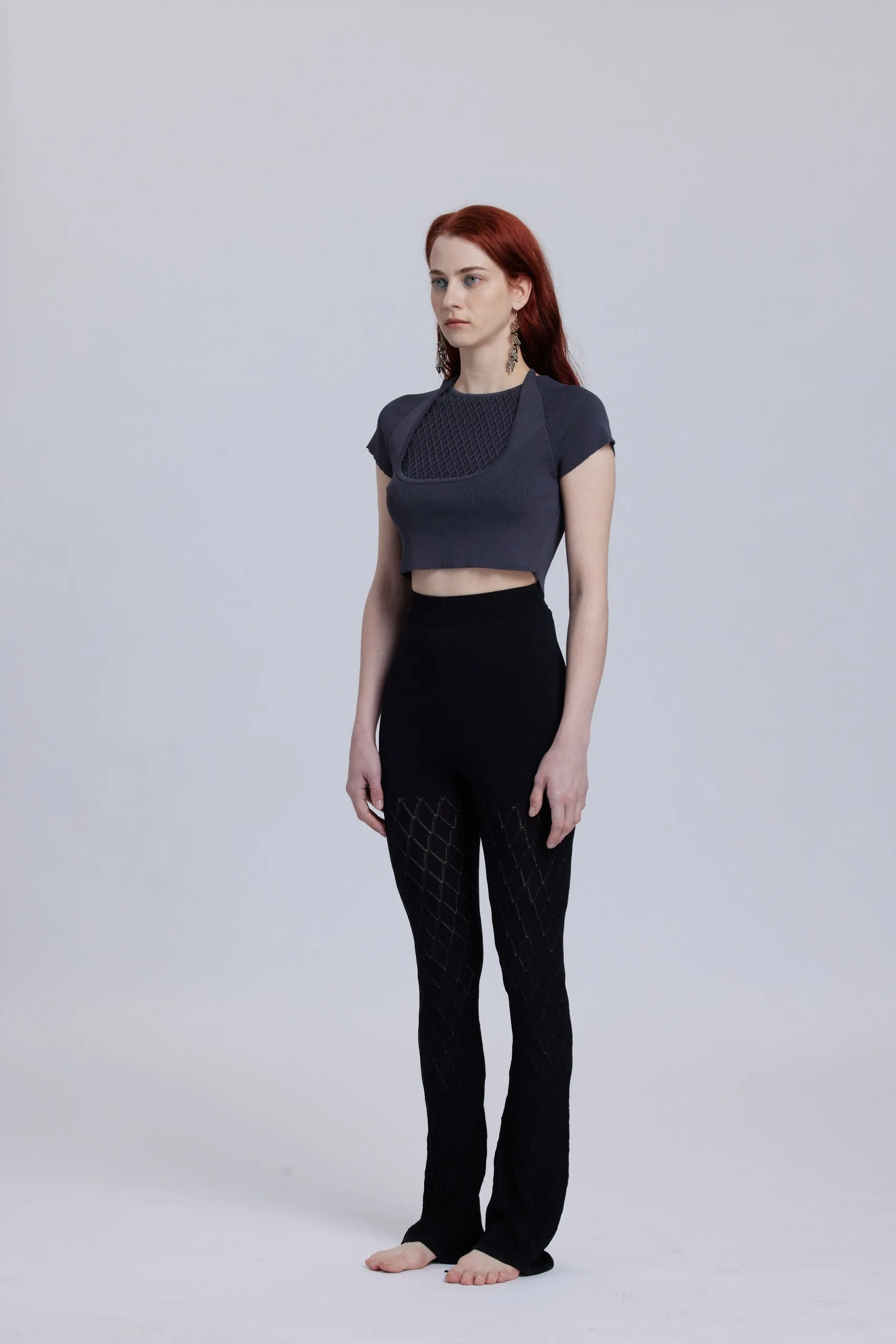 Black Double-Layer Knit Short Sleeve Top
