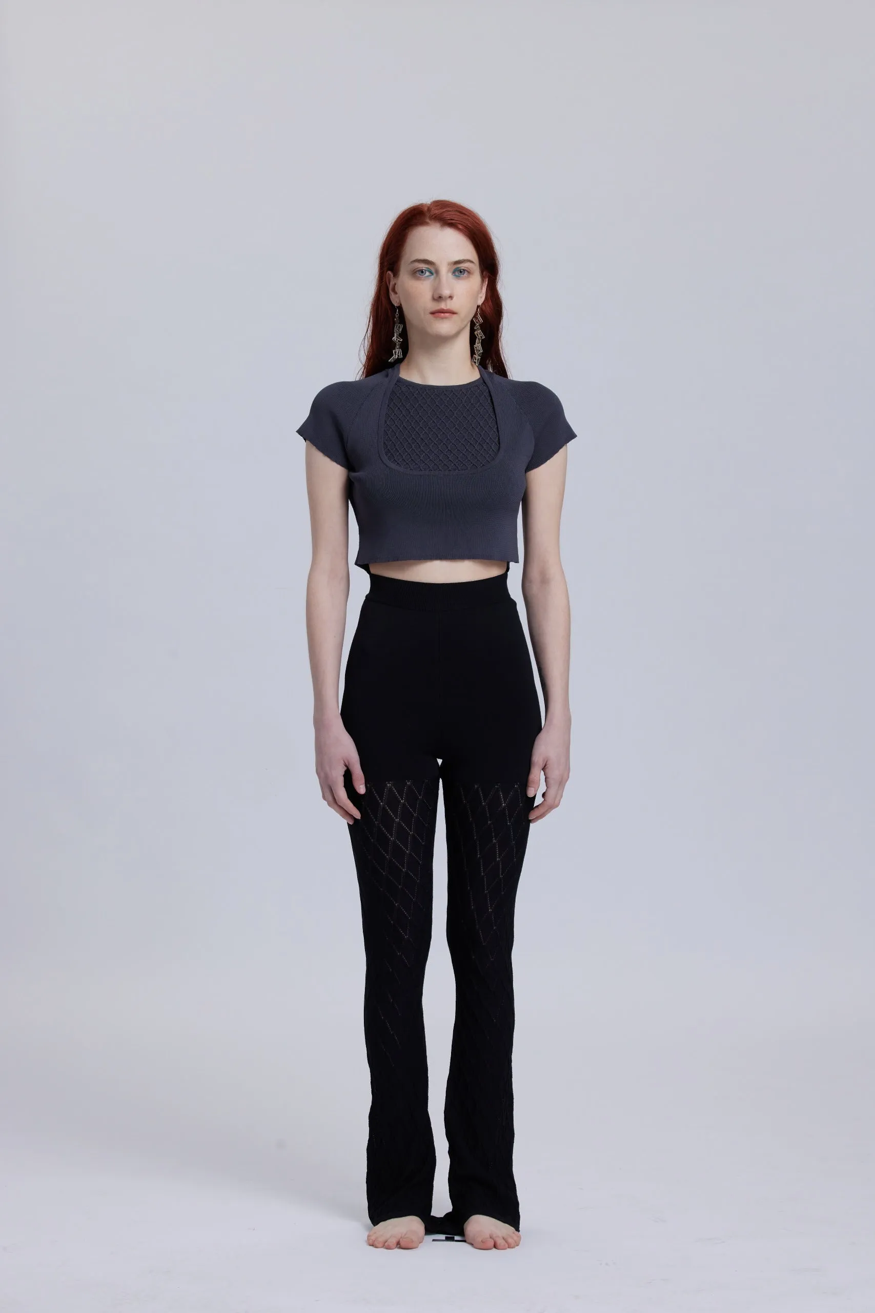 Black Double-Layer Knit Short Sleeve Top