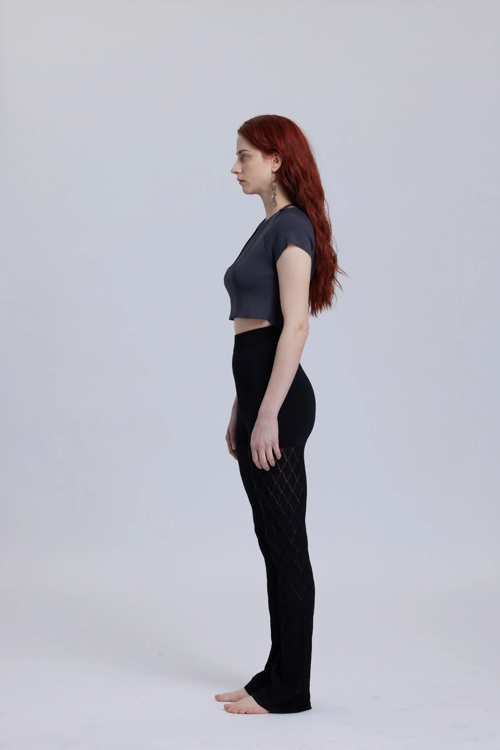 Black Double-Layer Knit Short Sleeve Top
