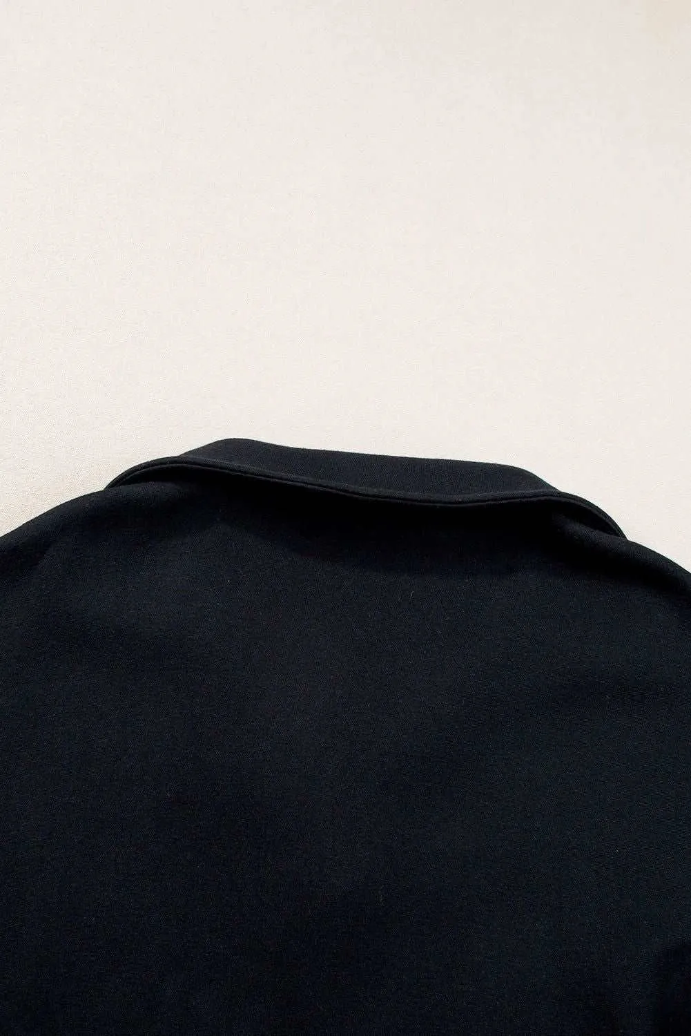 Black Plain V Neck Collared Pocketed Sweatshirt - Chic Comfort