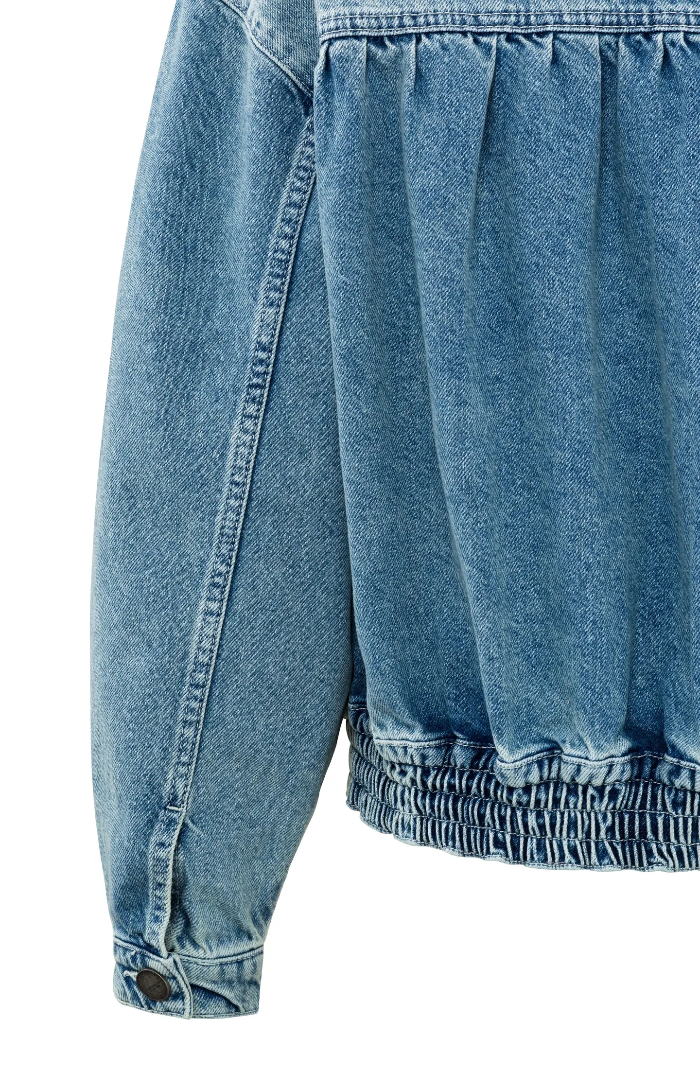 Bomber denim jacket with long sleeves, buttons and pockets