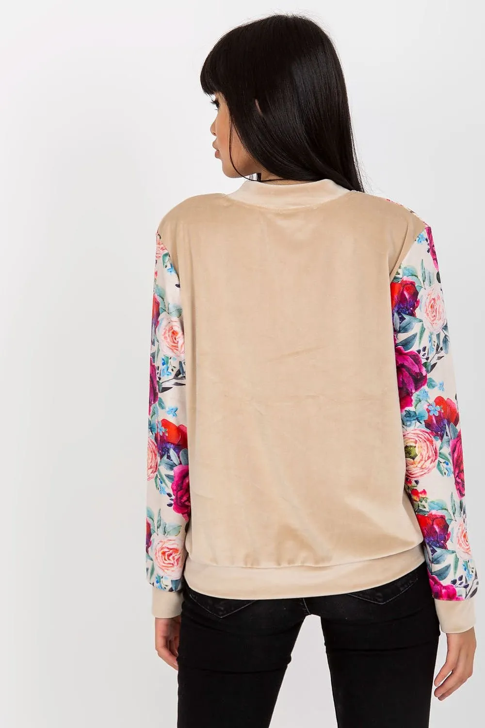 Chic Floral Velour Bomber Jacket