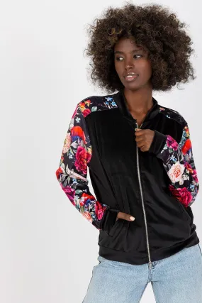 Chic Floral Velour Bomber Jacket