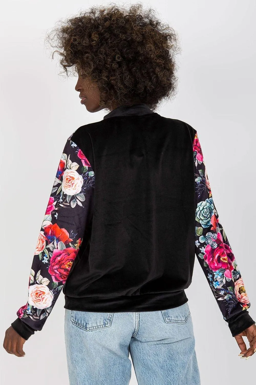 Chic Floral Velour Bomber Jacket