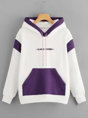 Colour Block Drop Shoulder Oversize Drawstring Hoodie