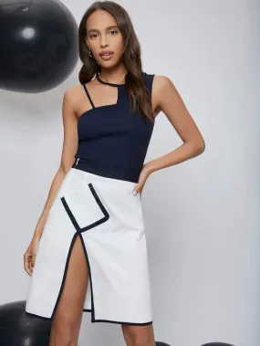 Contrast Binding Split Hem Skirt
