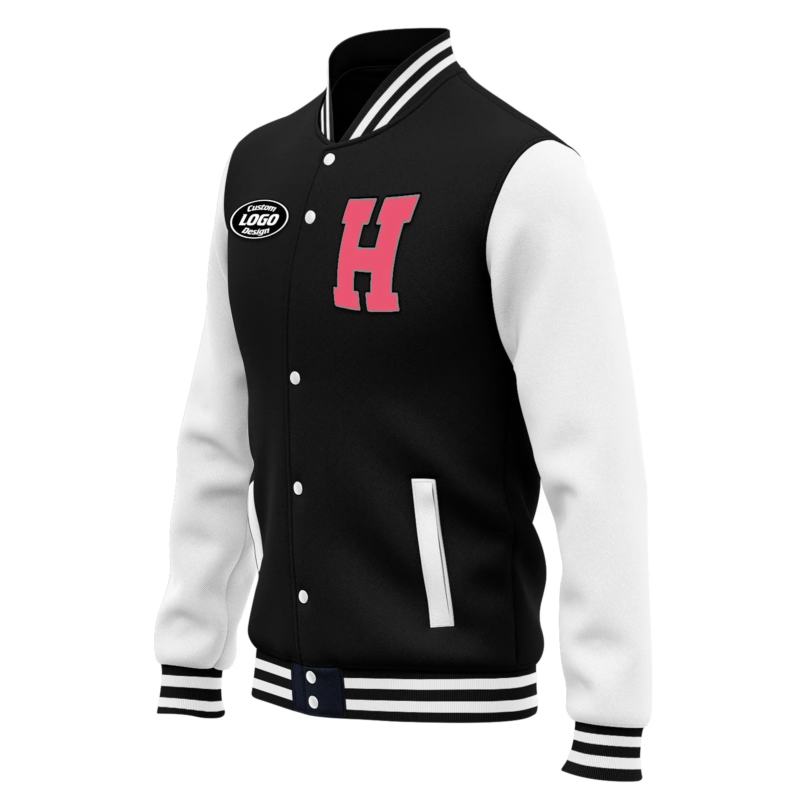 Custom Black White Jacket Bomber Full-Snap Varsity Letterman Personalized Jacket FZ005-D020255-7