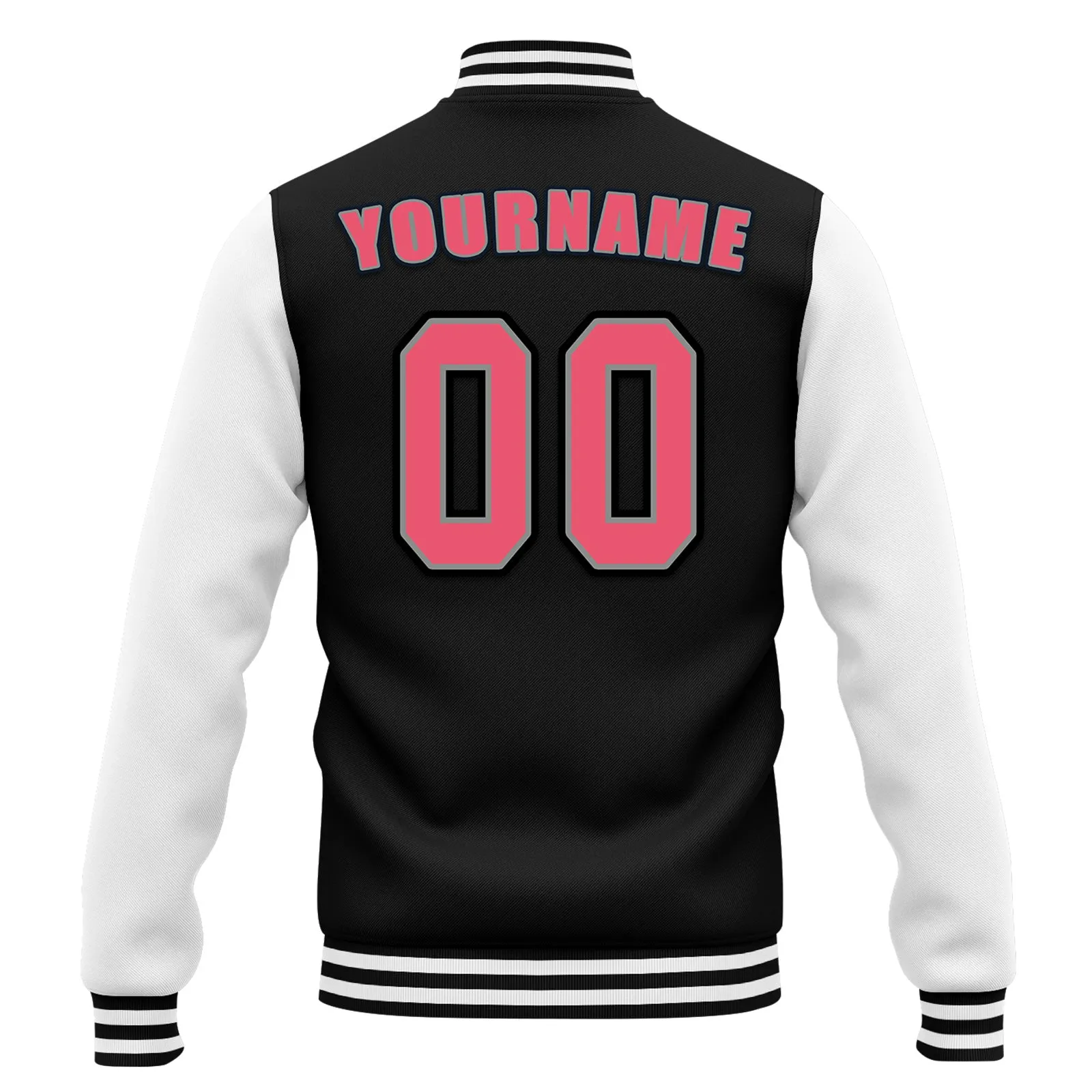 Custom Black White Jacket Bomber Full-Snap Varsity Letterman Personalized Jacket FZ005-D020255-7