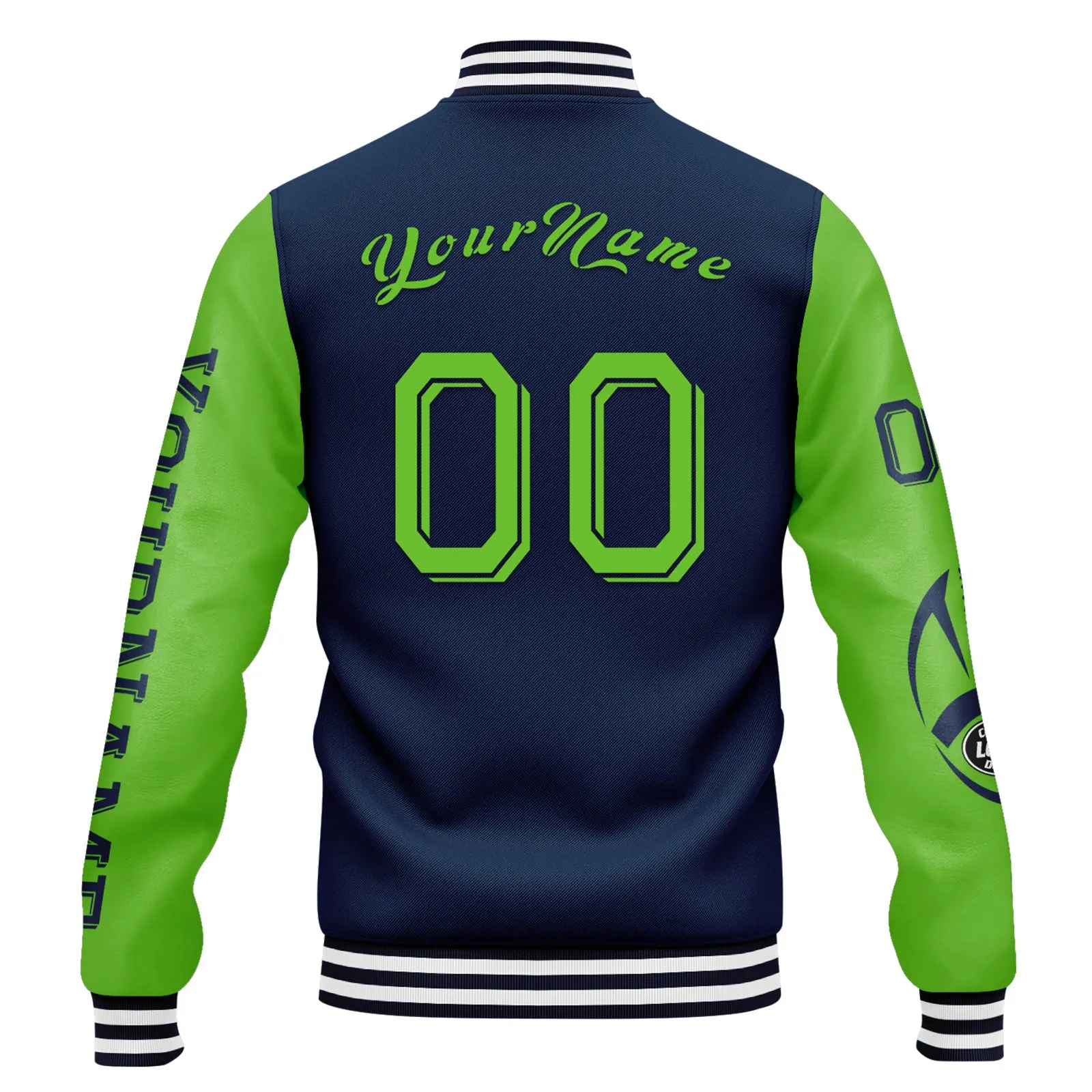 Custom Blue Green Seattle Jacket Bomber Full-Snap Varsity Letterman Personalized Jacket FZ005SX-D020290-27