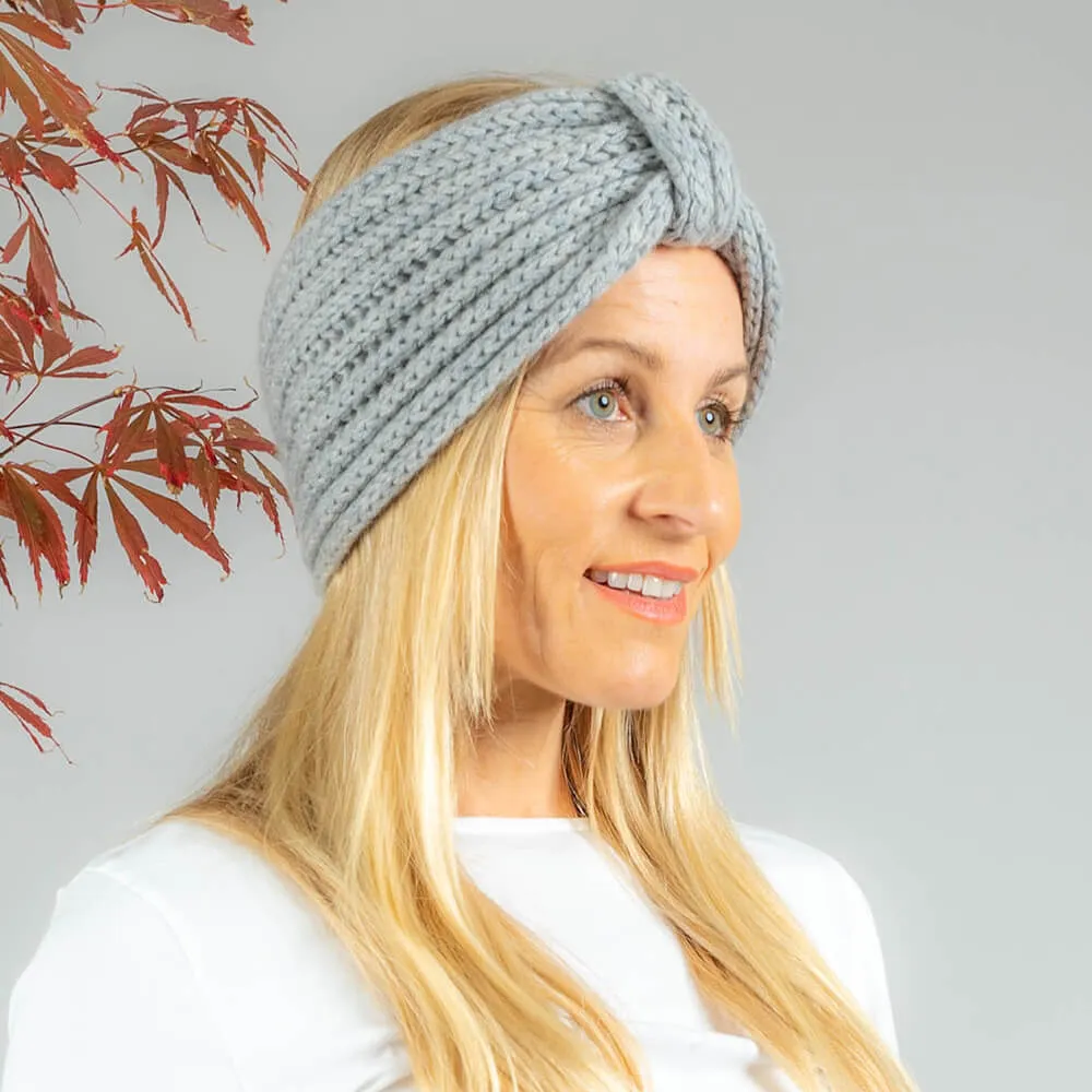 Dove Grey Rib Knit Cashmere Ear Warmer