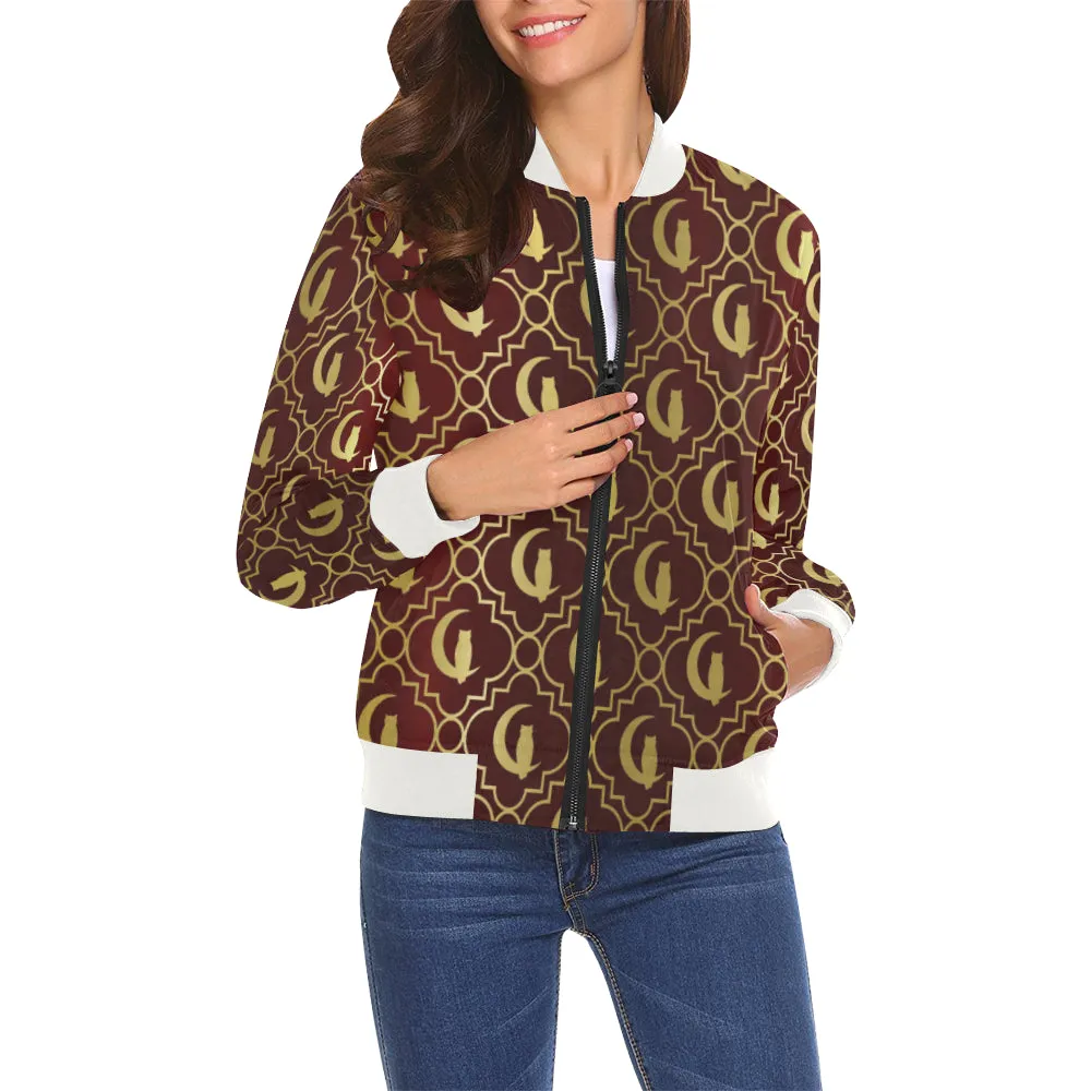 ELEGANCE BRDXGLD All Over Print Bomber Jacket for Women