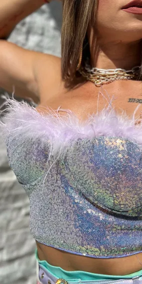 Feather Sequin Tube Top