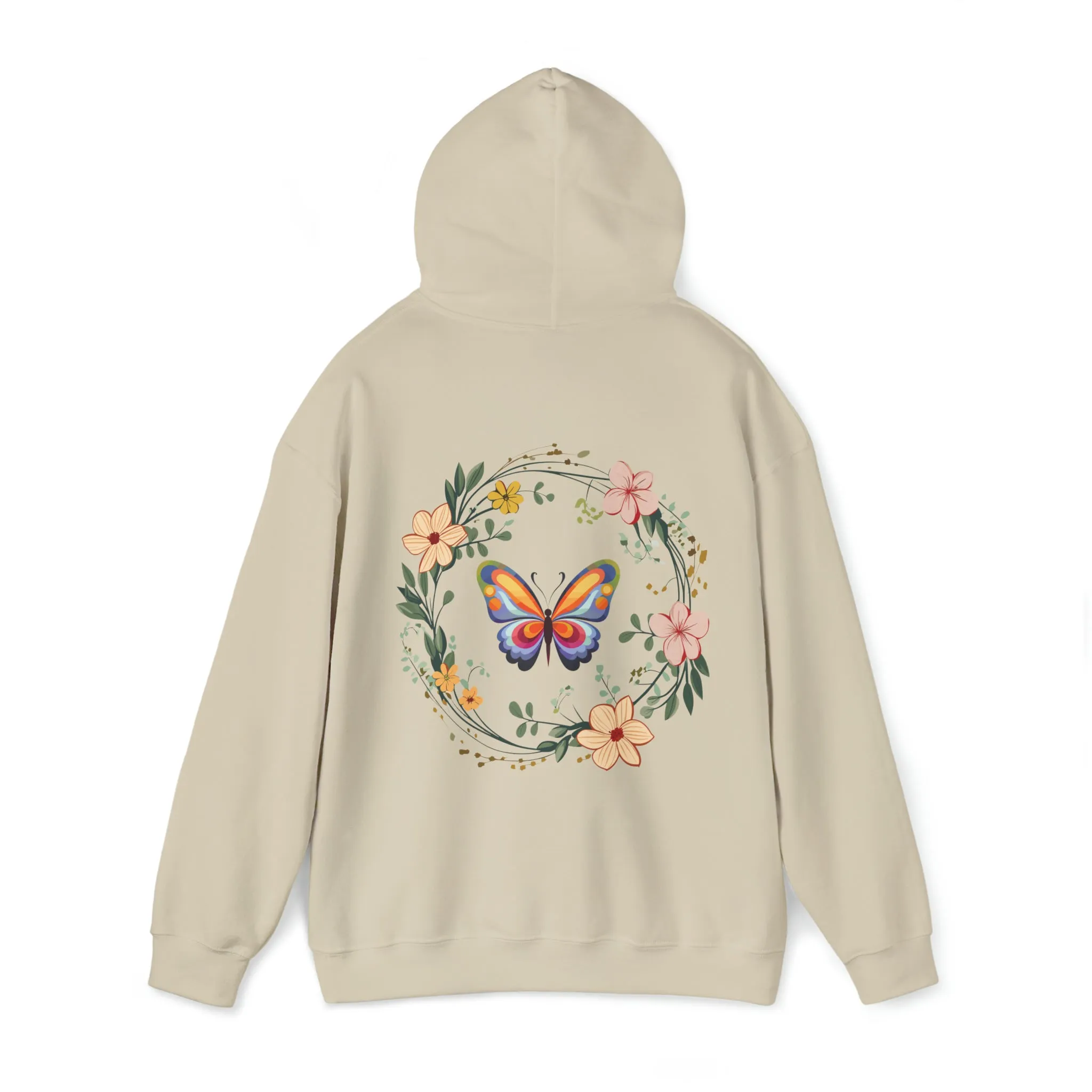 Flower Wreath Hoodie, Butterfly Hoodie, Winter Hoodie, Spring Hoodie, Spring Wreath Hoodie, Spring Leaf Hoodie, Butterfly Wreath Hoodie