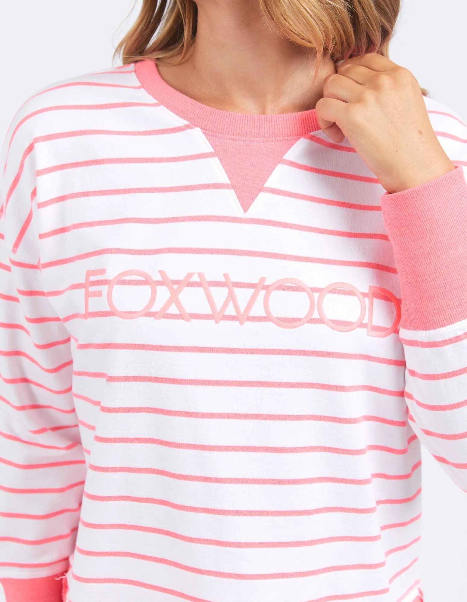 Foxwood Simplified Stripe Crew - Neon Pink