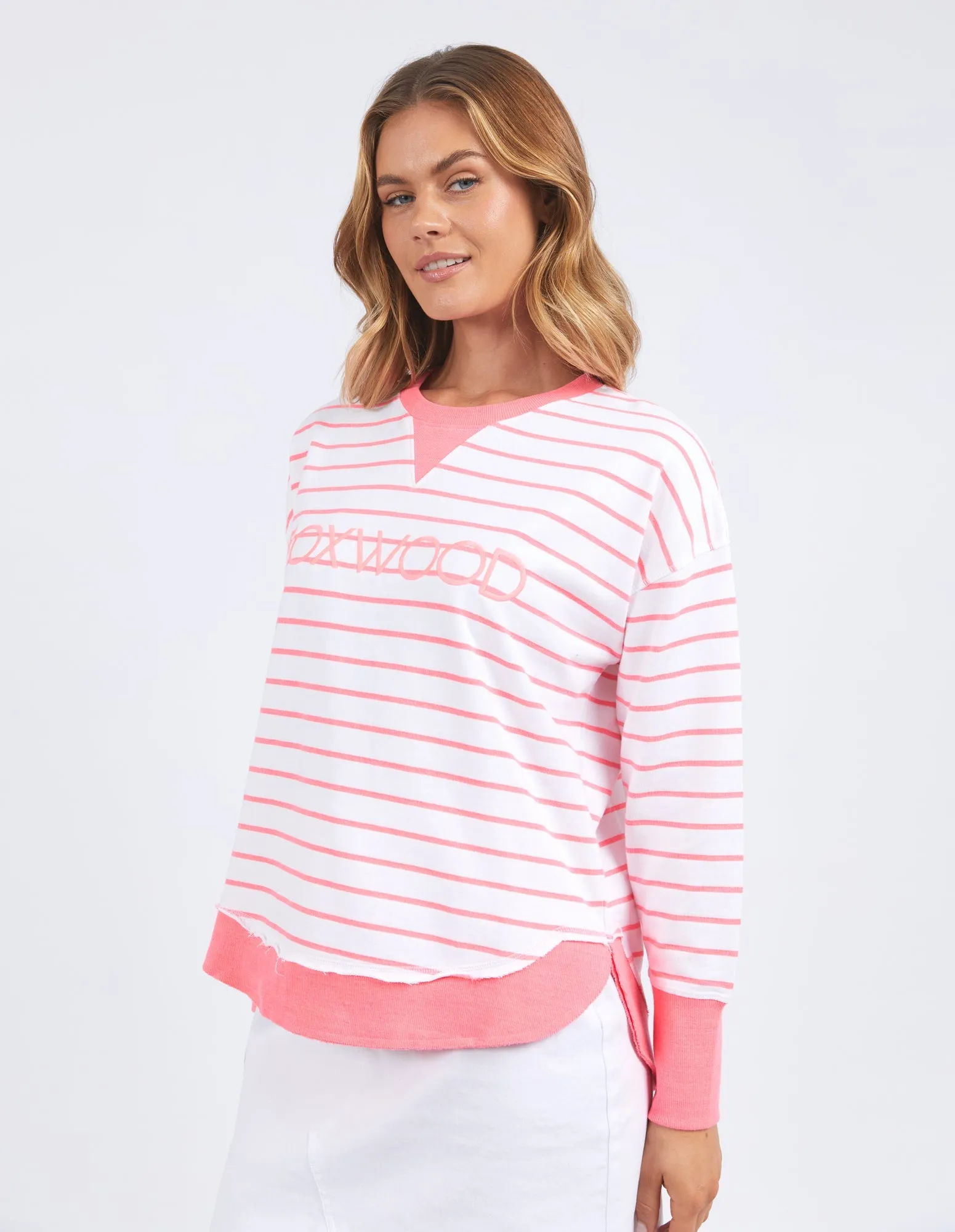 Foxwood Simplified Stripe Crew - Neon Pink
