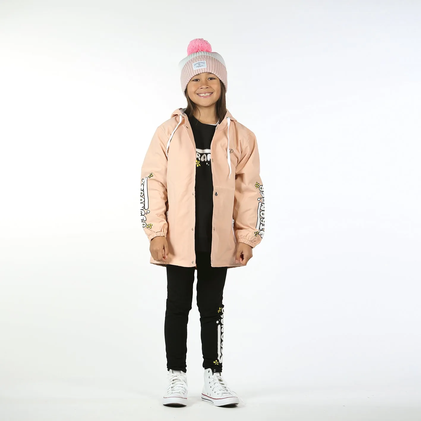HS Pom Pom Beanie - Pink/White/Pink