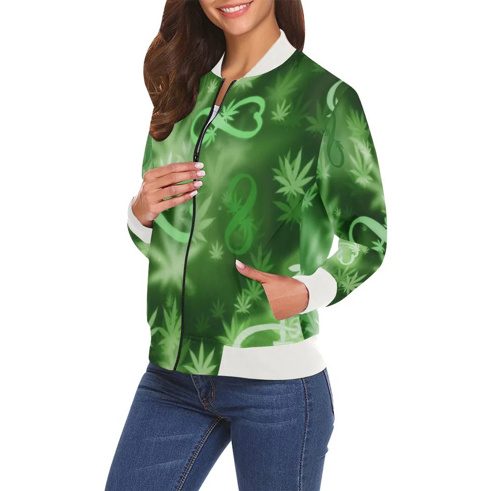 INFINITY GREEN COSMOS All Over Print Bomber Jacket for Women