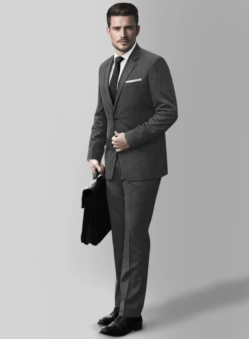 Italian Jague Dark Gray Pinstripe Flannel Suit