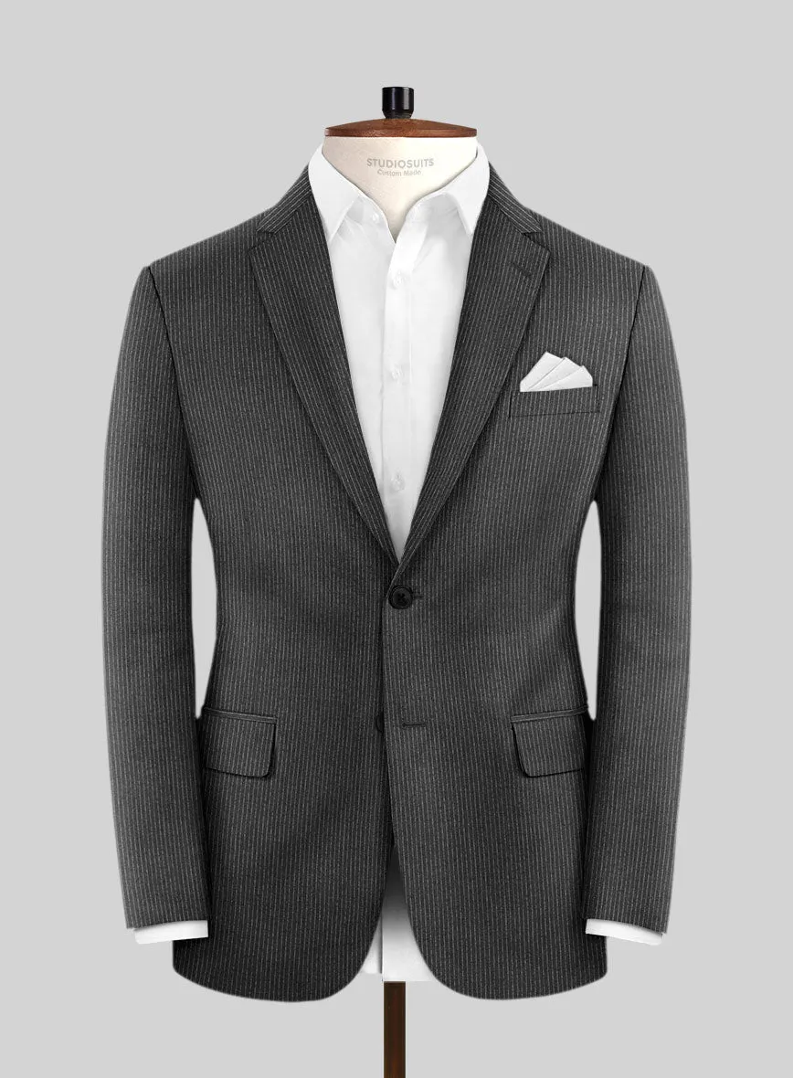 Italian Jague Dark Gray Pinstripe Flannel Suit