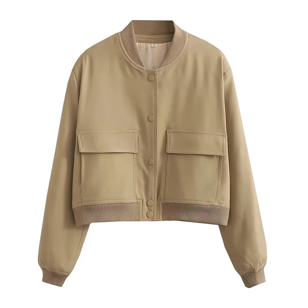 Jolene Lining Chic Bomber Jacket cropped autumn coat loose sleeves
