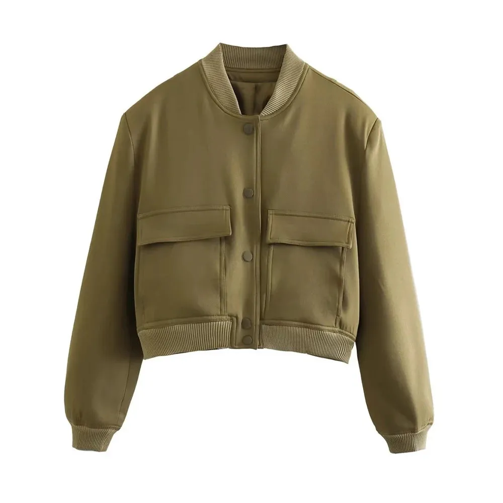 Jolene Lining Chic Bomber Jacket cropped autumn coat loose sleeves