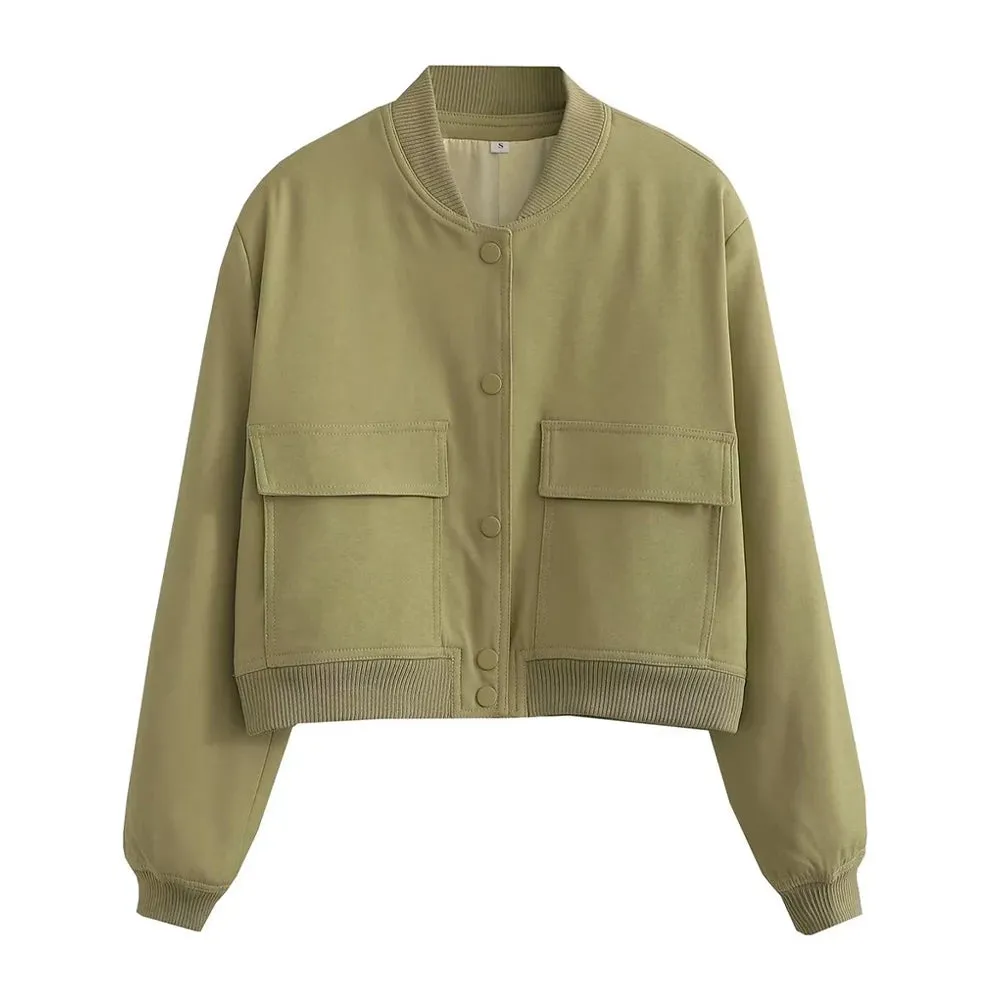Jolene Lining Chic Bomber Jacket cropped autumn coat loose sleeves