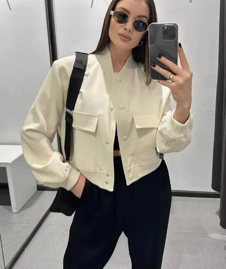 Jolene Lining Chic Bomber Jacket cropped autumn coat loose sleeves