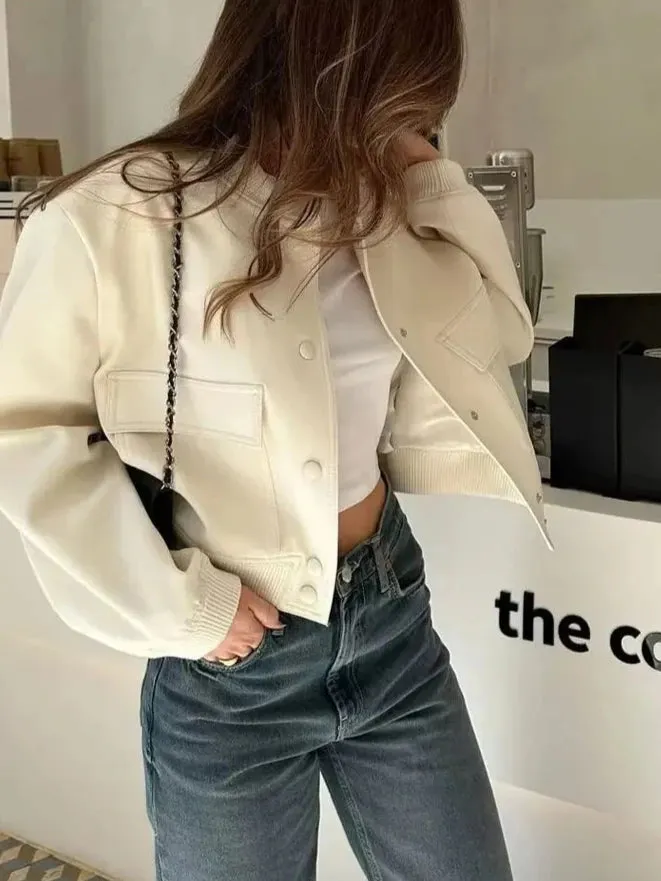 Jolene Lining Chic Bomber Jacket cropped autumn coat loose sleeves