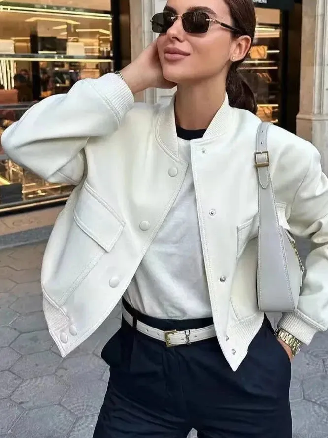 Jolene Lining Chic Bomber Jacket cropped autumn coat loose sleeves