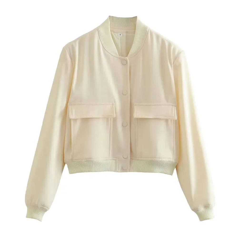 Jolene Lining Chic Bomber Jacket cropped autumn coat loose sleeves