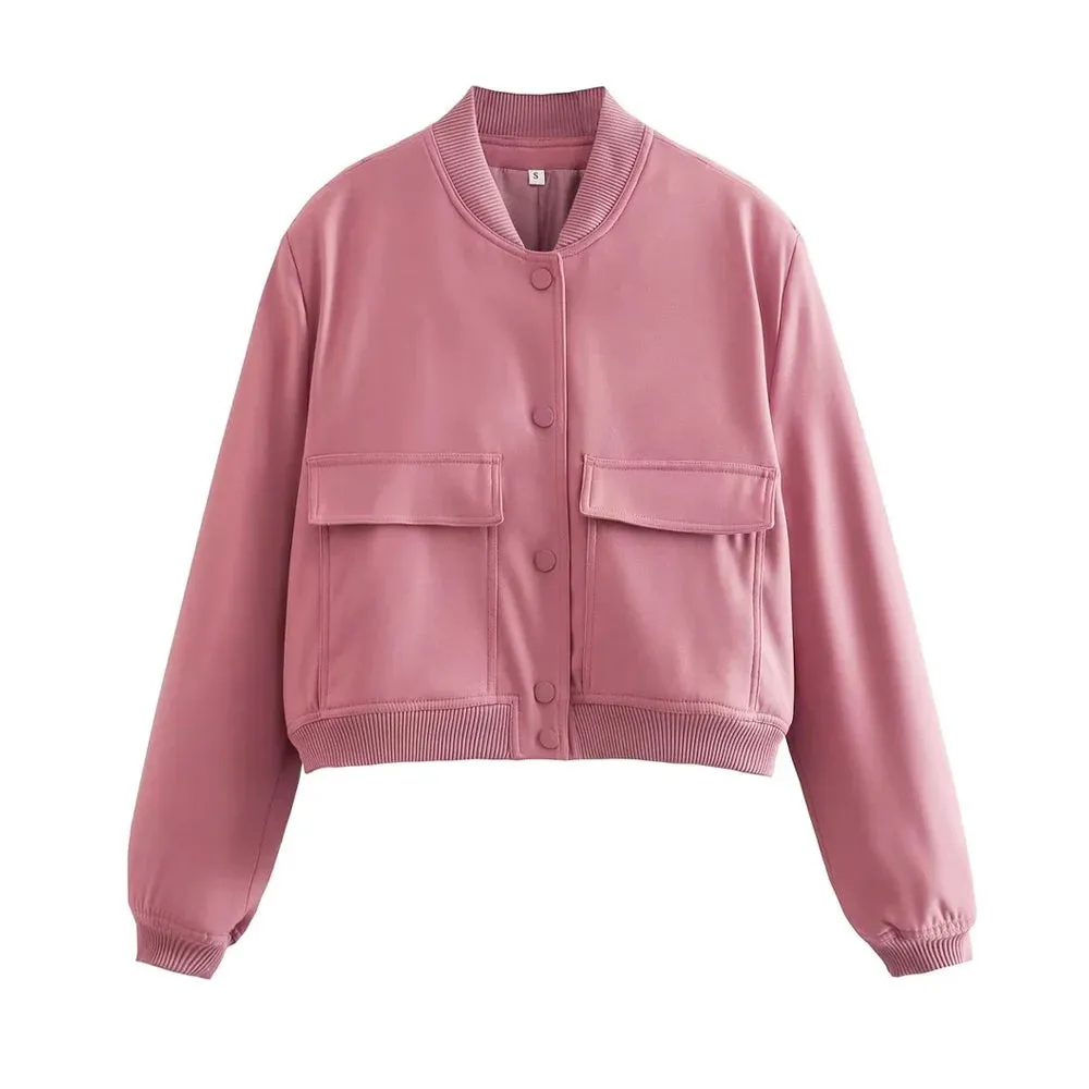 Jolene Lining Chic Bomber Jacket cropped autumn coat loose sleeves