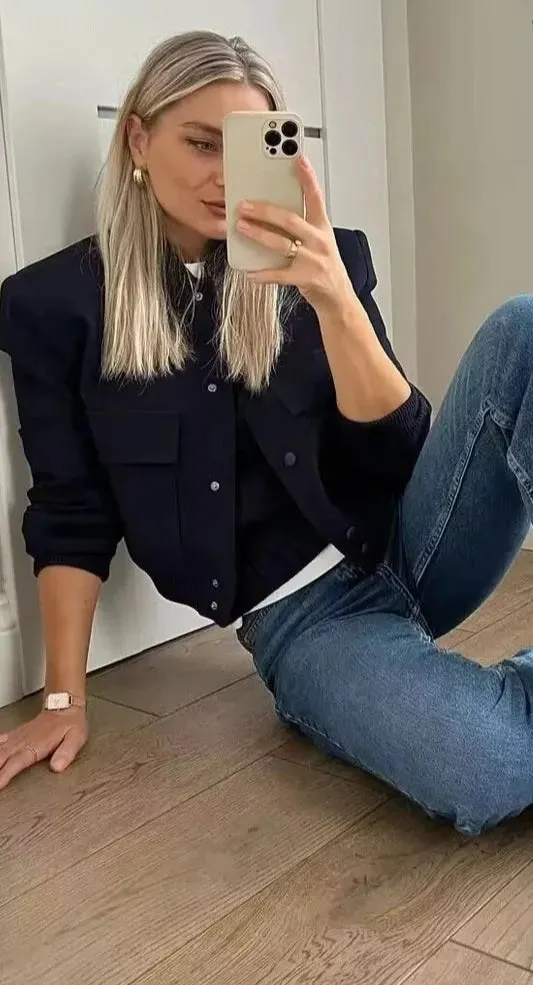 Jolene Lining Chic Bomber Jacket cropped autumn coat loose sleeves