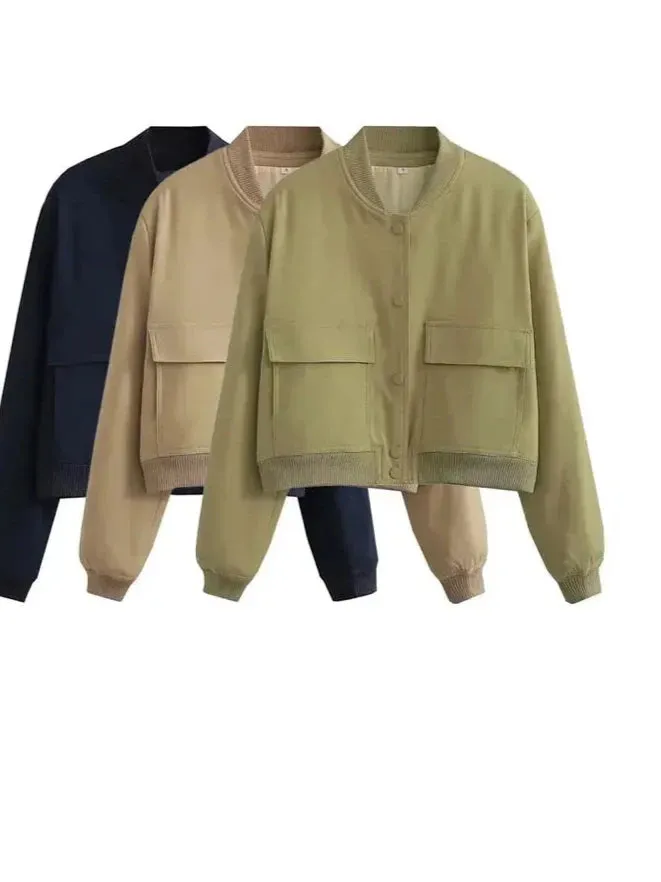 Jolene Lining Chic Bomber Jacket cropped autumn coat loose sleeves