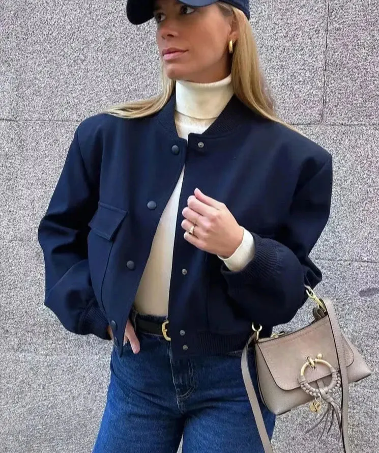 Jolene Lining Chic Bomber Jacket cropped autumn coat loose sleeves