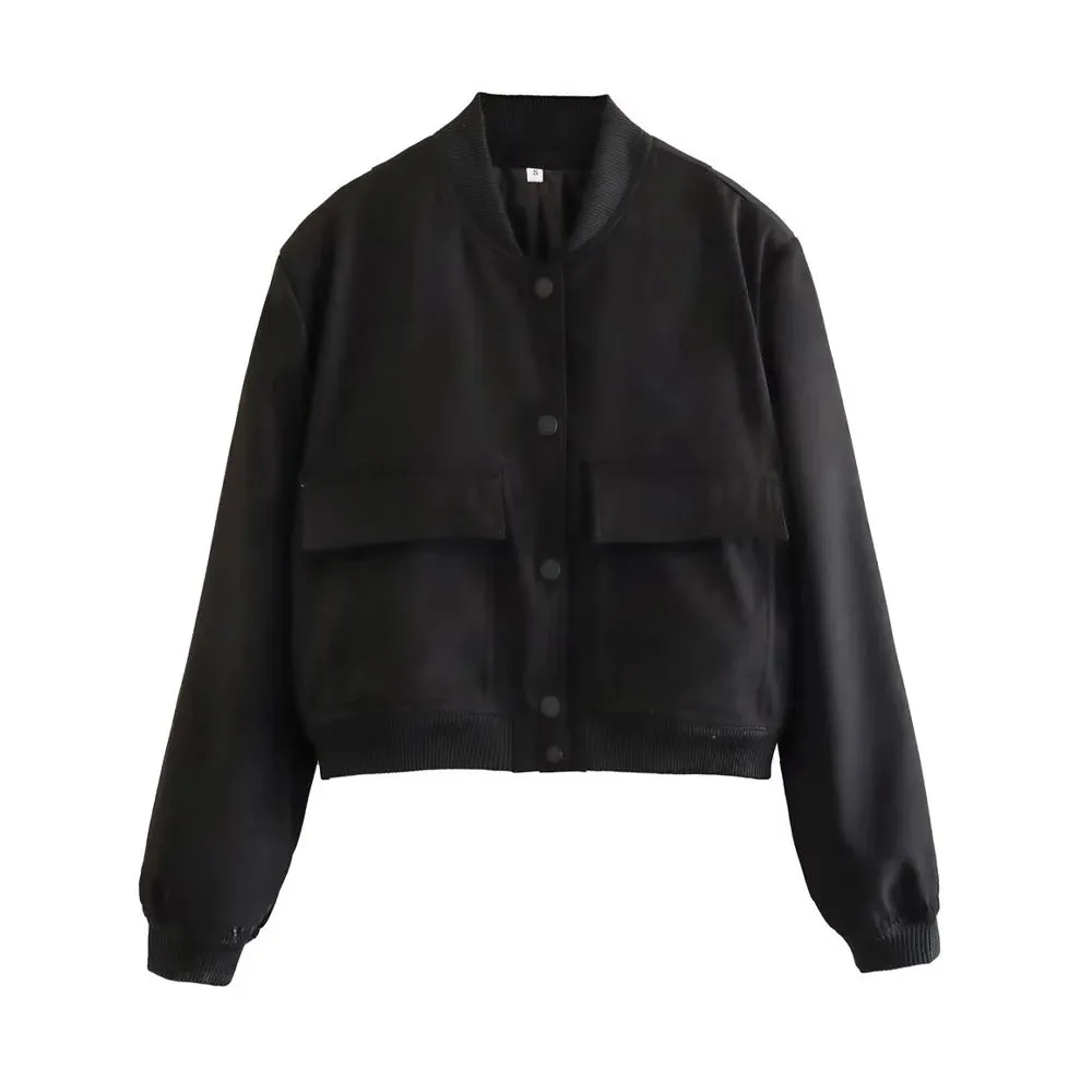 Jolene Lining Chic Bomber Jacket cropped autumn coat loose sleeves