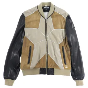Just Cavalli Brown Multi Leather Bomber Jacket - M