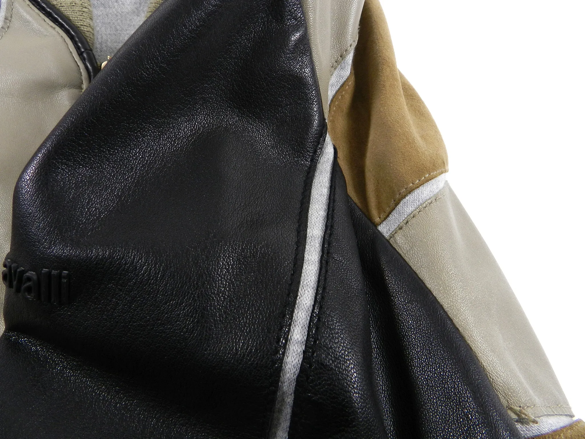 Just Cavalli Brown Multi Leather Bomber Jacket - M