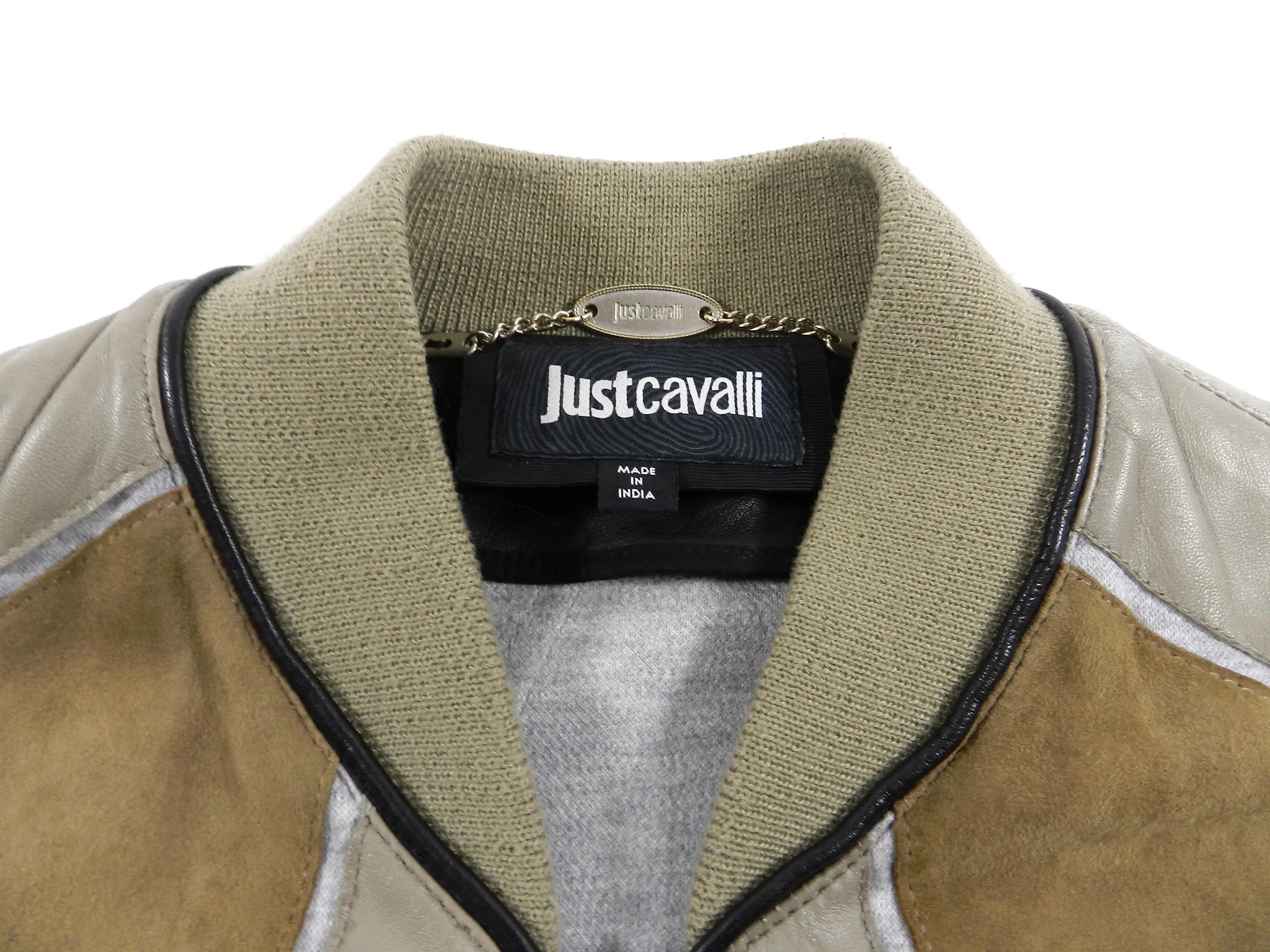 Just Cavalli Brown Multi Leather Bomber Jacket - M