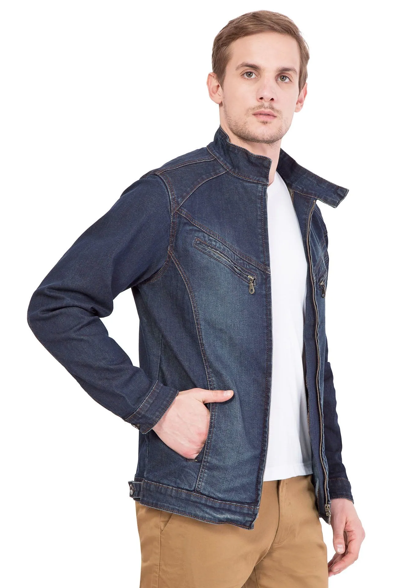 Krossstitch Full Sleeve Men's Denim Jacket with Zipper…