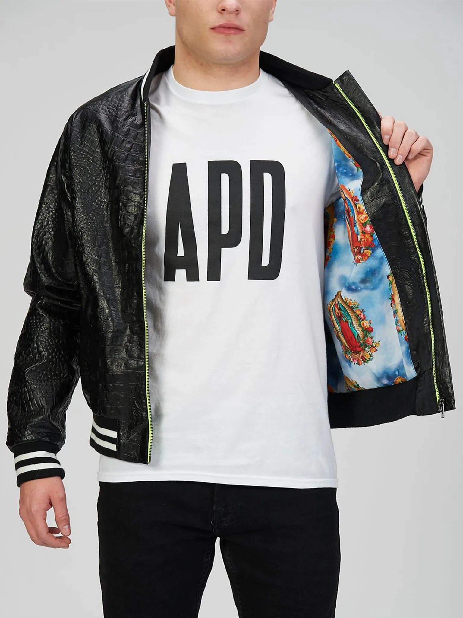 Leather Bomber Jacket in Black
