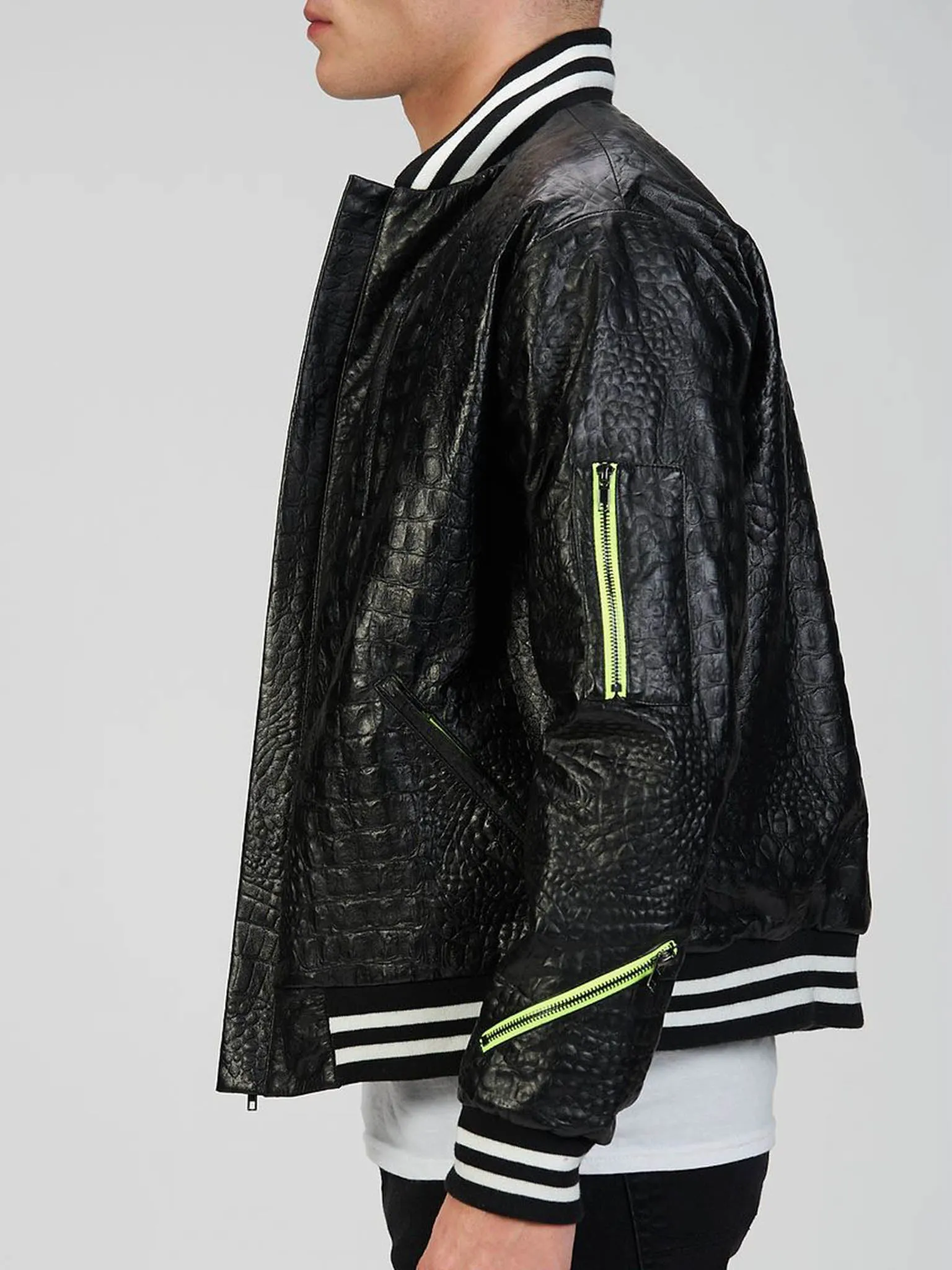 Leather Bomber Jacket in Black