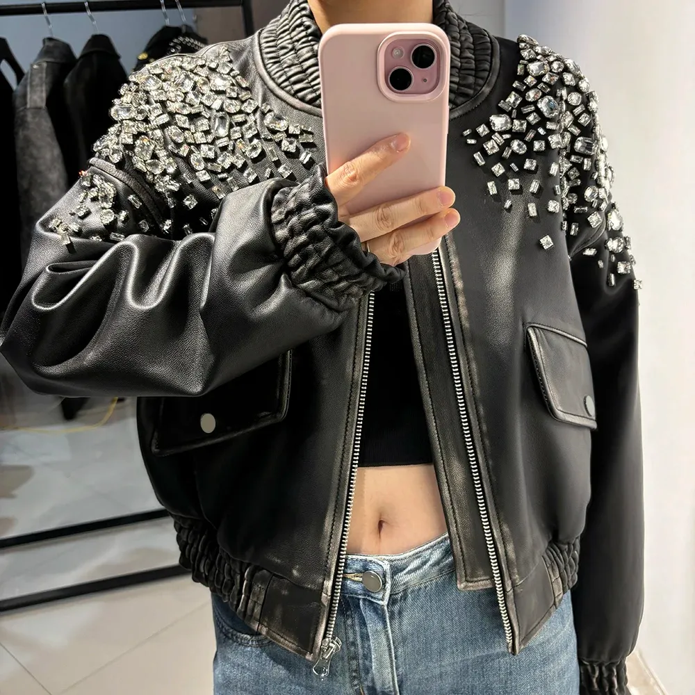 Luxe Vintage Black Shearling Leather Coat