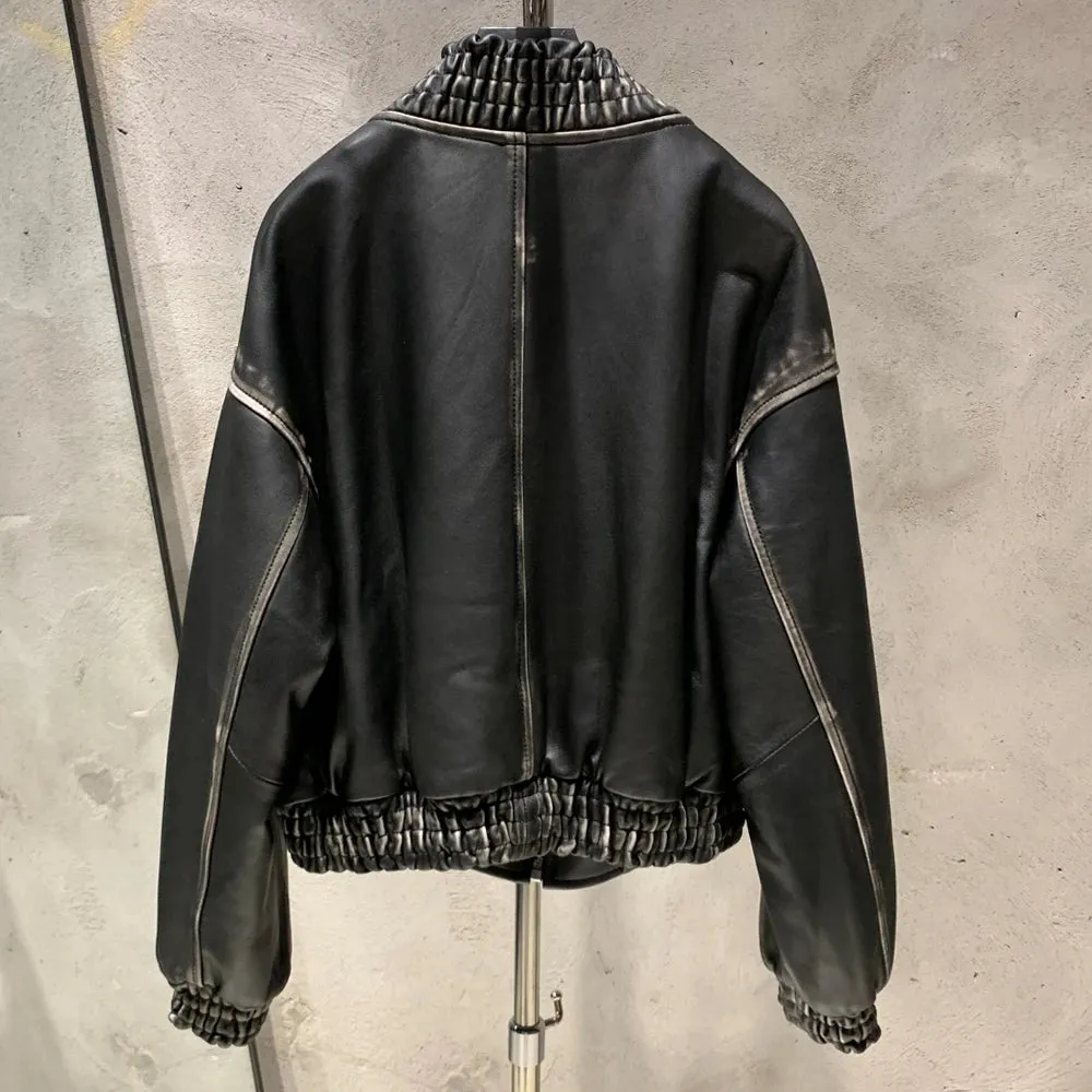 Luxe Vintage Black Shearling Leather Coat