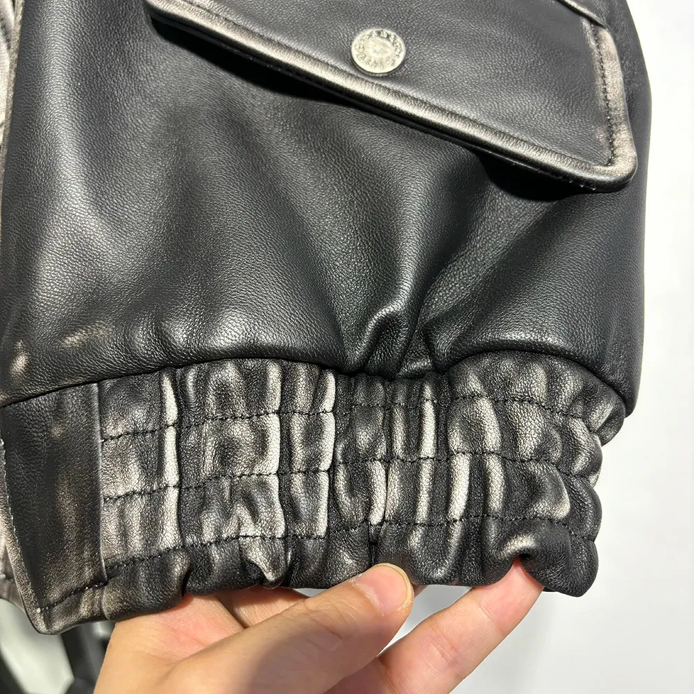 Luxe Vintage Black Shearling Leather Coat