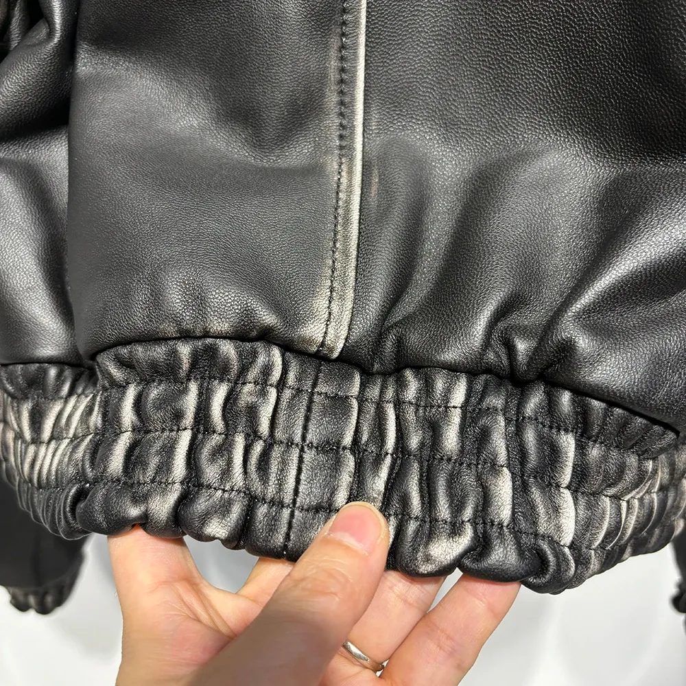 Luxe Vintage Black Shearling Leather Coat
