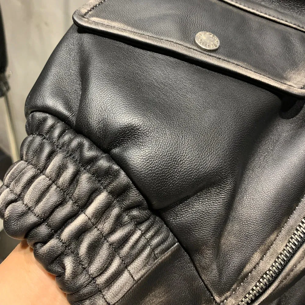 Luxe Vintage Black Shearling Leather Coat