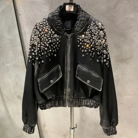 Luxe Vintage Black Shearling Leather Coat
