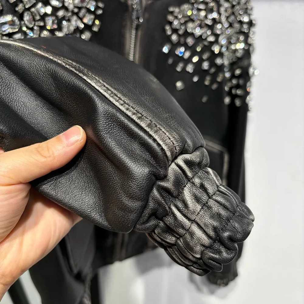 Luxe Vintage Black Shearling Leather Coat