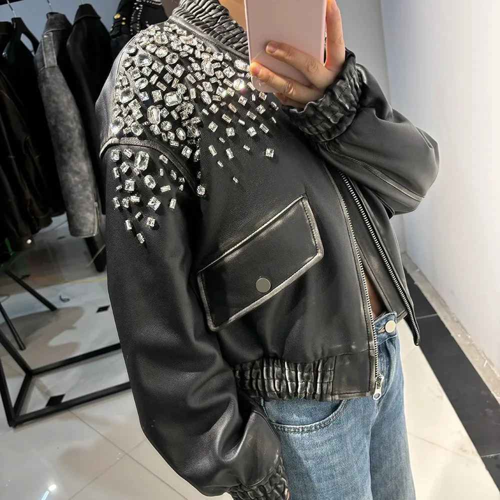 Luxe Vintage Black Shearling Leather Coat