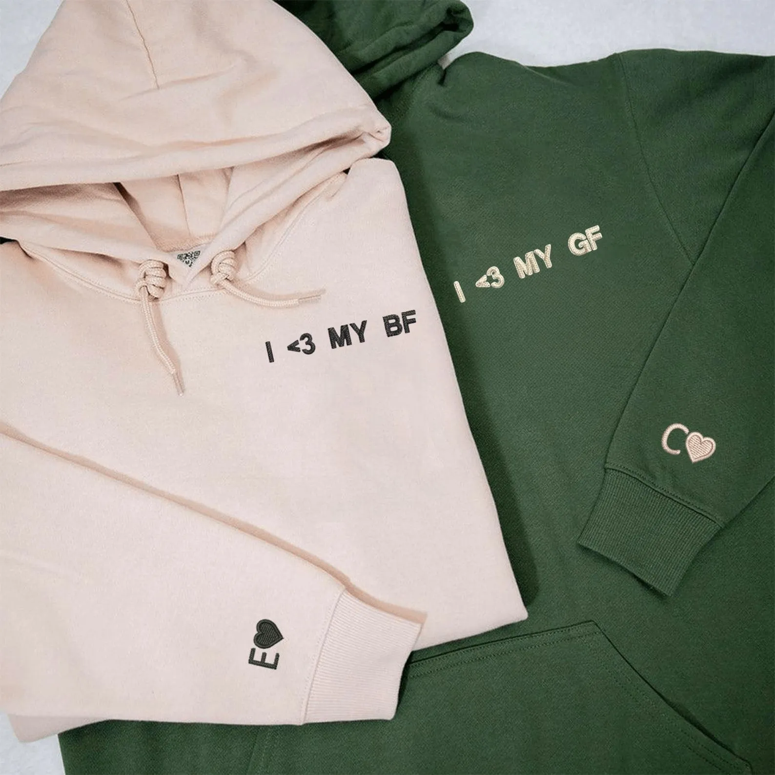 Matching Couple Hoodies - "I <3 My GF/BF" Custom Embroidered Sweatshirts For Couples